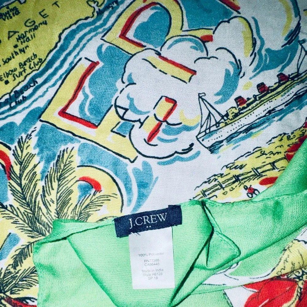 J.Crew lightweight scarf tropical map print green Bermuda coastal summer - Picture 3 of 4